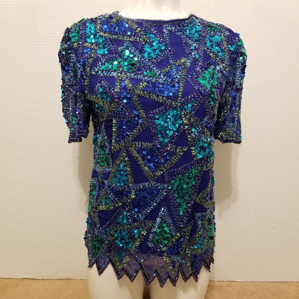 Styleworks top Small heavily beaded sequined bedazzled bling evening VINTAGE